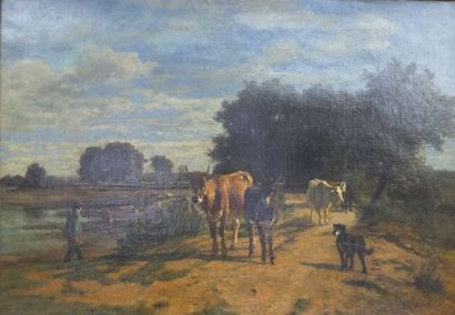 null TROYON Constant (1810-1865) - Vaches, âne, moutons, chien bouvier et berger...