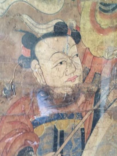 Arts d'Asie Peinture Taoïste illustrant un sage accompagné d'attendants et d'un dragon....