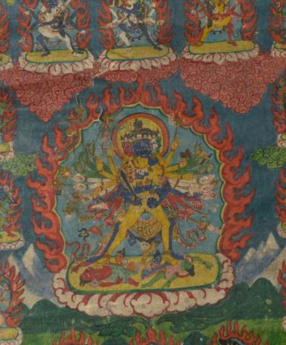 Arts d'Asie Tangka illustrant soixante dix Boddhisattvas et divinités bouddhistes....