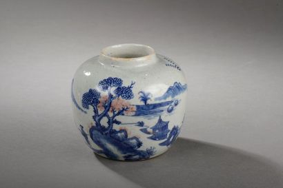 Arts d'Asie Pot globulaire à fond plat et petit col en porcelaine décoré en bleu...