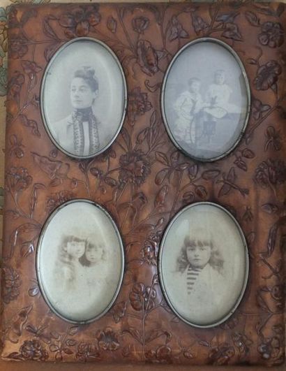 MOA Cadre de photo en cuir estampé- Epoque 1900