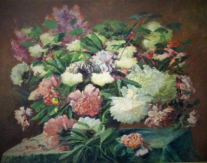 TABLEAUX Ecole française XIXème - Bouquet de fleurs des champs posé sur un entablement-...