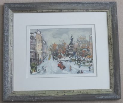 MALLE Charles Malle, né en 1935. Paris sous la neige, huile sur papier sous verre,...