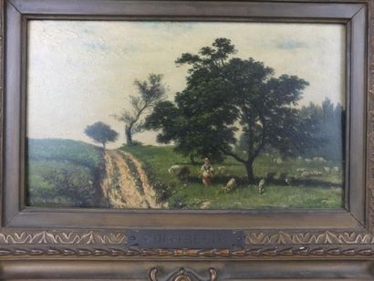CHINTREUIL Antoine CHINTREUIL (1816-1873), Moutons et bergère près du sentier, HST...