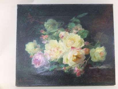 PERRACHON André PERRACHON (1827-1909), Jetée de fleurs, HST, signée en bas à gauche,...