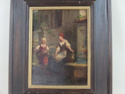 FOUQUE Jean Marius Fouque (1822-1880), Jeunes femmes à la fontaine, Huile sur panneau...