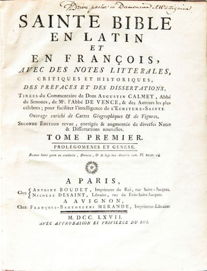null CALMET (Dom Augustin) & VENCE (Abbé de) - La Sainte Bible en latin et en françois,...