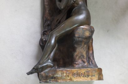 null Emile PICAULT (1883-1915), La Cigale - Bronze à patine mordorée, Signé sur la...