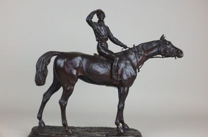 null Jules MOIGNIEZ (1835-1894), Le Cavalier avant la course - Bronze à patine médaille-...