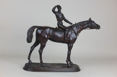 null Jules MOIGNIEZ (1835-1894), Le Cavalier avant la course - Bronze à patine médaille-...