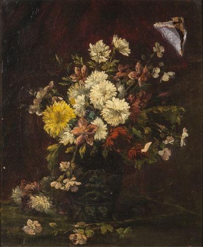 null Eugène CAUCHOIS (1850-1911), Nature morte aux chrysanthèmes, huile sur toile,...