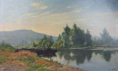 null Paul MERY (1850-?), Bord de rivière, Huile sur toile, SBD, 41 x 66,5 cm (re...