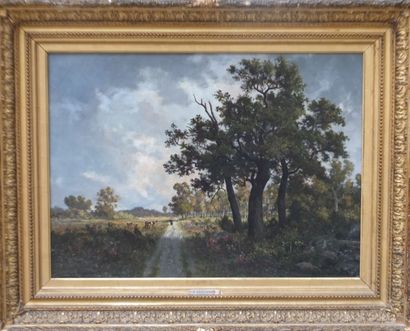 null Ernest GUILLEMER (1839-1913), Chemin ombragé près de Barbizon, huile sur toile,...