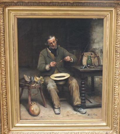 null Franck BAIL (1858-1924), La Préparation de l'appât pour la pêche, Huile sur...