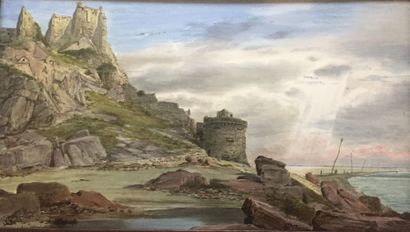 null Gustave NOËL (1823-1881), Mont Saint-Michel embouchure du Coesnon- Peinture...