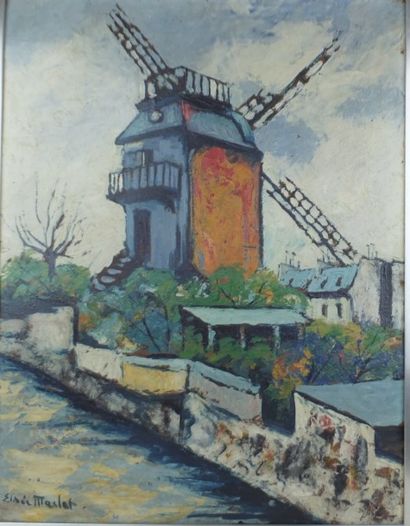 null Elysée MACLET (1881-1962) Le Moulin de la galette à Montmartre- Huile sur carton...