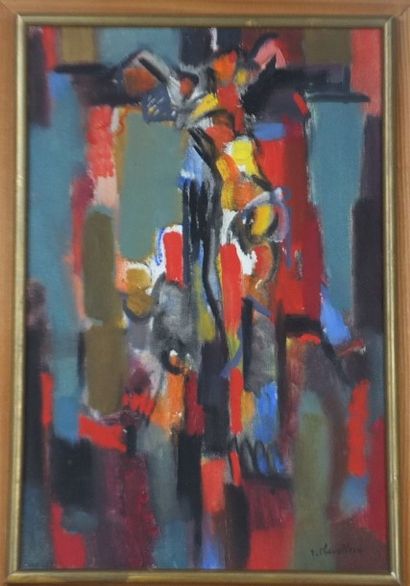 null Jean CHEVOLLEAU (1924-1996), Composition abstraite, Huile sur toile, signée...