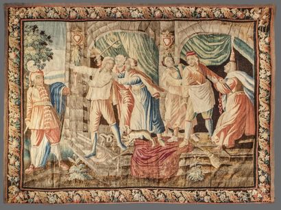 null Tapisserie d’Aubusson- Scène de la vie quotidienne- belle polychromie, bordures...