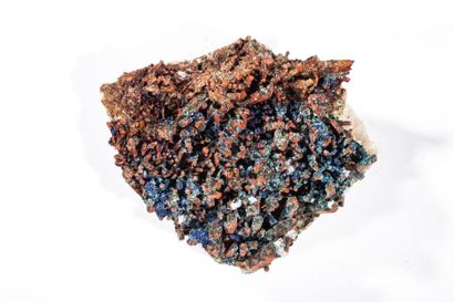 null Bloc de quartz aciculaire recouvert d'azurite, malachite et limonite, Touissit,...
