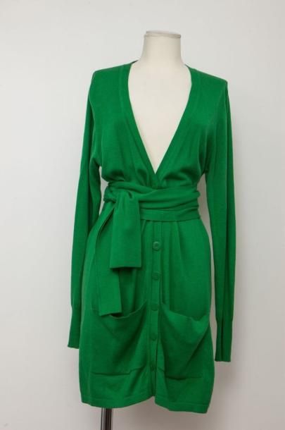 null Diane Von FURSTENBERG.Long cardigan en coton et cachemire vert bouteille, profonde...