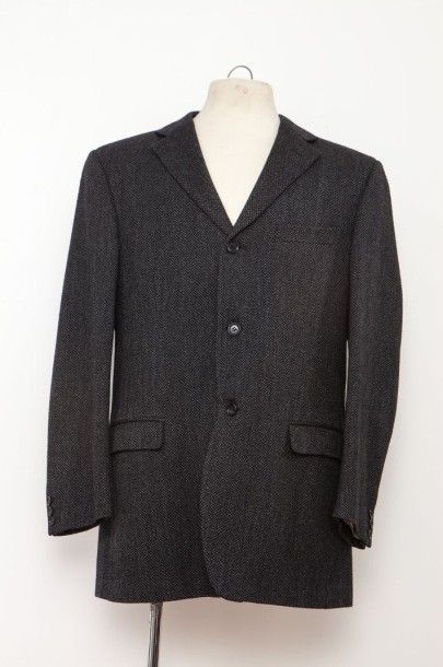 null Ermenegildo ZEGNA.Veste d'Homme noire à chevrons en lainage noir, chiné gris,...