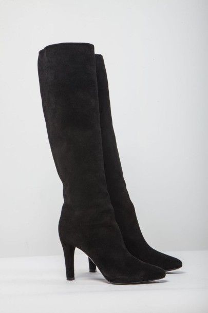 null Ralph LAUREN Collection.Paire de bottes en daim noir, talons recouverts 105mm,...