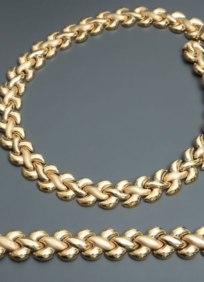 null Collier et bracelet plats en or jaune lissé et amati, 750 MM, longueur : collier...