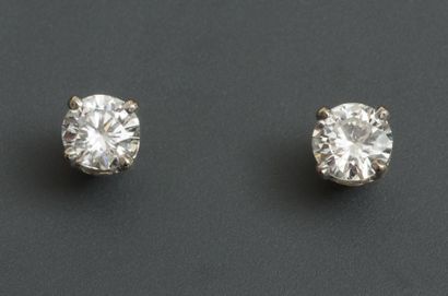 null Puces d'oreilles en or gris, 750 MM, ornée chacune d'un diamant taille princesse,...