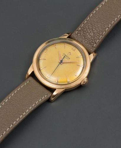 null OMEGA, Modèle ' Bumper '. Bracelet montre en or rose, 750 MM, lunette ronde,...