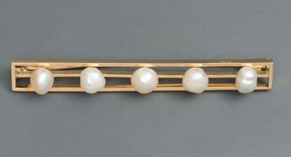 null Broche " barrette " en or jaune, 750 MM, ornée de perles baroques non-analysées,...
