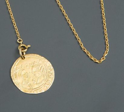 null Pièce en médaille, 750 MM, et chaîne d'or jaune 750MM, poids : 12gr. brut.