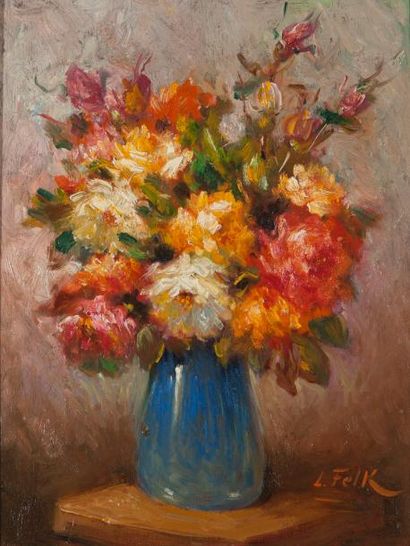 null L. FELK (Xxème siècle)- Bouquet de fleurs- Huile sur toile, signée en bas à...