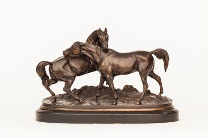 null Pierre-Jules MENE (1810-1879) - "L'accolade"- Epreuve d'édition en bronze à...