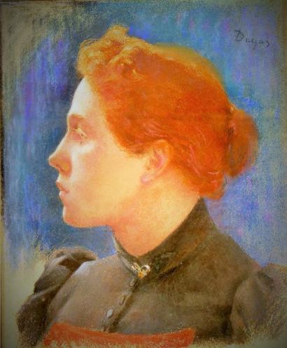 null Albert BESNARD (1849-1934) Att. à - Superbe Portait de femme rousse de profil-...