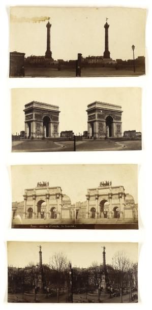 null Quatre vues stéréoscopiques de monuments de Paris (Bastille, Arc de Triomphe,...