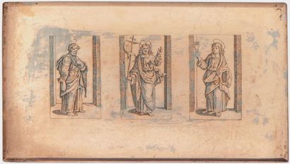 Baldus (attr.) Jésus Christ et deux apôtres
Trois saints chrétiens
Deux cuivres gravés,...