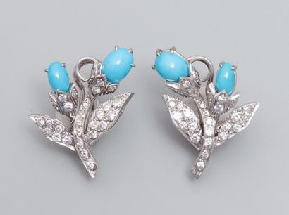 null Clips d'oreilles à l'identique, 750 MM, orné chacun de deux turquoises et diamants,...