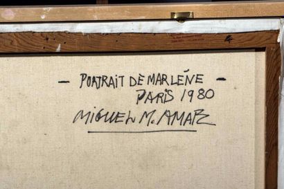 null Miguel Amate, Baléares (1944- ): "Portrait de Marlène", huile sur toile, " art...