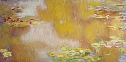  D'après Claude Monet (1840-1926): "Les Nymphéas", huile sur toile, 2006, 100 x 300...
