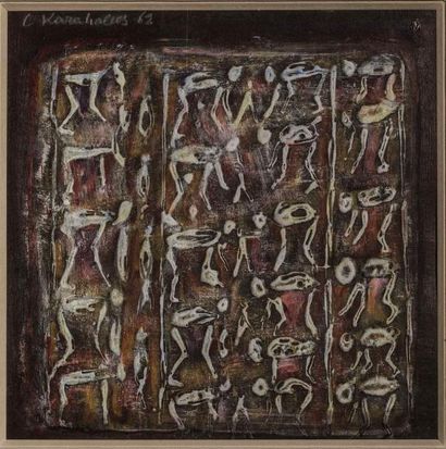 null Constantin Karahalios (1921- ): œuvre lettriste :"Hiéroglyphes", huile sur toile,...