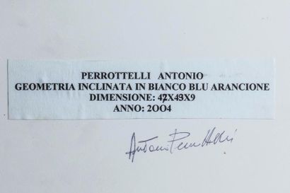 null Antonio Perrottelli, Italie (1947- ): "Geometria Inclinata", blanc/bleu/orange,...