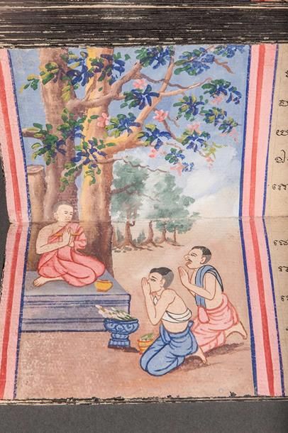 null Trois ouvrages à sutras illustrés relatant des épisodes du Ramayana . Encre...