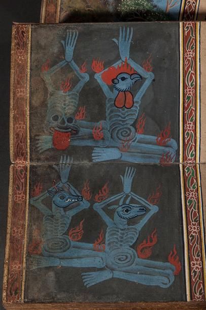 null Trois ouvrages à sutras illustrés relatant des épisodes du Ramayana . Encre...