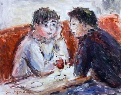 Jean Jacques RENE (1943) - Au café - Huile...
