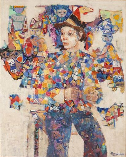 Samuel AZUELOS (1930) - Le clown - Huile...