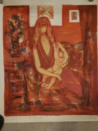 Marcel MOULY (1918-2008)-Femme en rouge-...