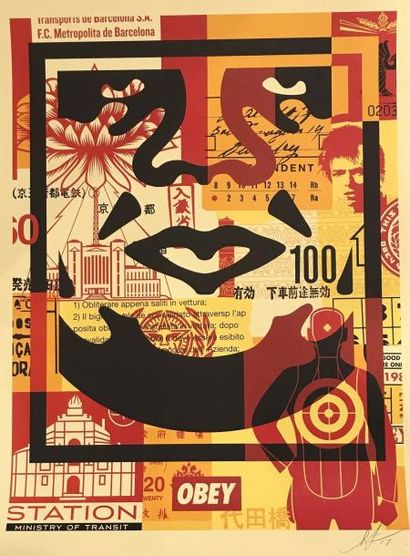 null Shepard FAIREY (1970) -3 faces (Collages) - Sérigraphe - Signée et datée 2017...