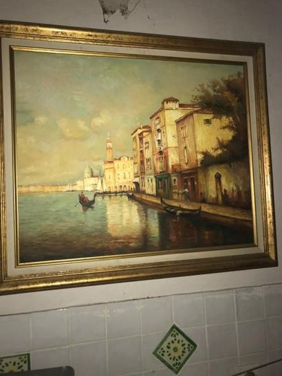 null Ecole Vénitienne -Venise les gondoles sur le grand canal -Huile sur toile