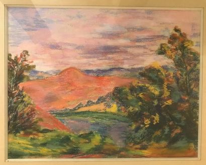 null Arman GUILLAUMIN - Paysage à Crozan - Pastel avec attestation du fils Guillaume...