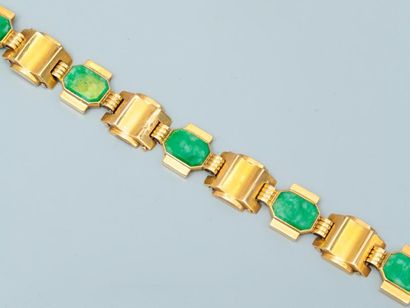 null Bracelet en or jaune, 750 MM, orné de plaques de jade jadéite, longueur : 18...